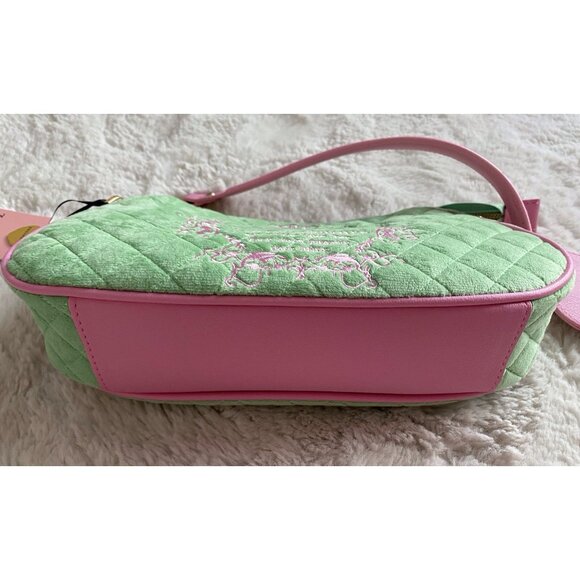 Juicy Couture Juicy Tale Shoulder Bag Retro Green Pink Quilted Bag Purse NEW - Picture 11 of 16